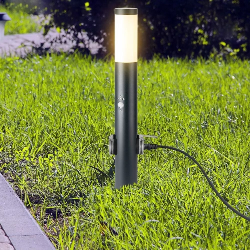 Candeeiro exterior com sensor e 2 tomadas SCHUKO 1xE27/60W/230V IP44 60cm antracite