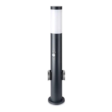 Candeeiro exterior com sensor e 2 tomadas SCHUKO 1xE27/60W/230V IP44 60cm antracite