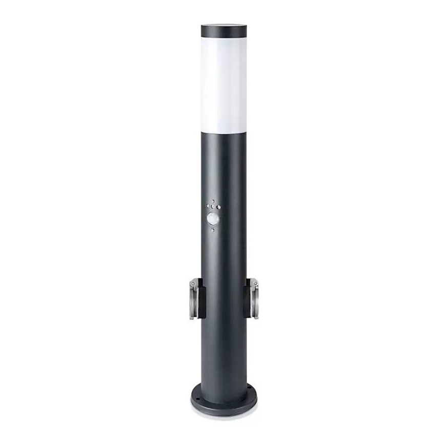 Candeeiro exterior com sensor e 2 tomadas SCHUKO 1xE27/60W/230V IP44 60cm antracite