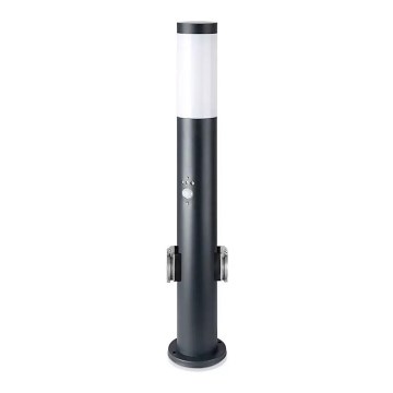 Candeeiro exterior com sensor e 2 tomadas SCHUKO 1xE27/60W/230V IP44 60cm preto