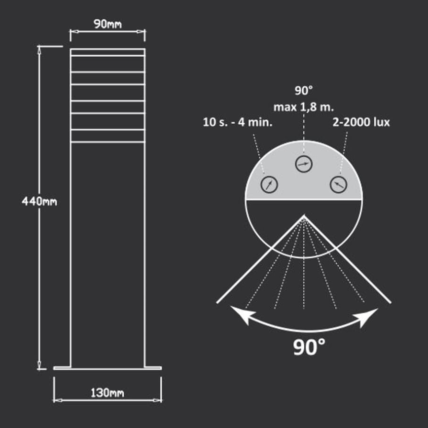 Candeeiro exterior com sensor TEKSAS 1xE27/12W/230V IP44 44 cm grafite