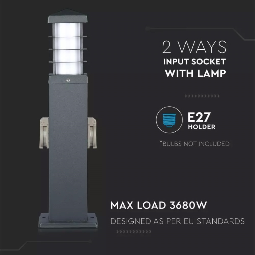 Candeeiro exterior com tomadas SCHUKO 1xE27/13W/230V IP44