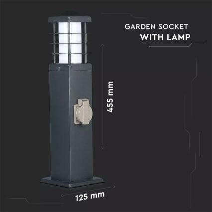 Candeeiro exterior com tomadas SCHUKO 1xE27/13W/230V IP44