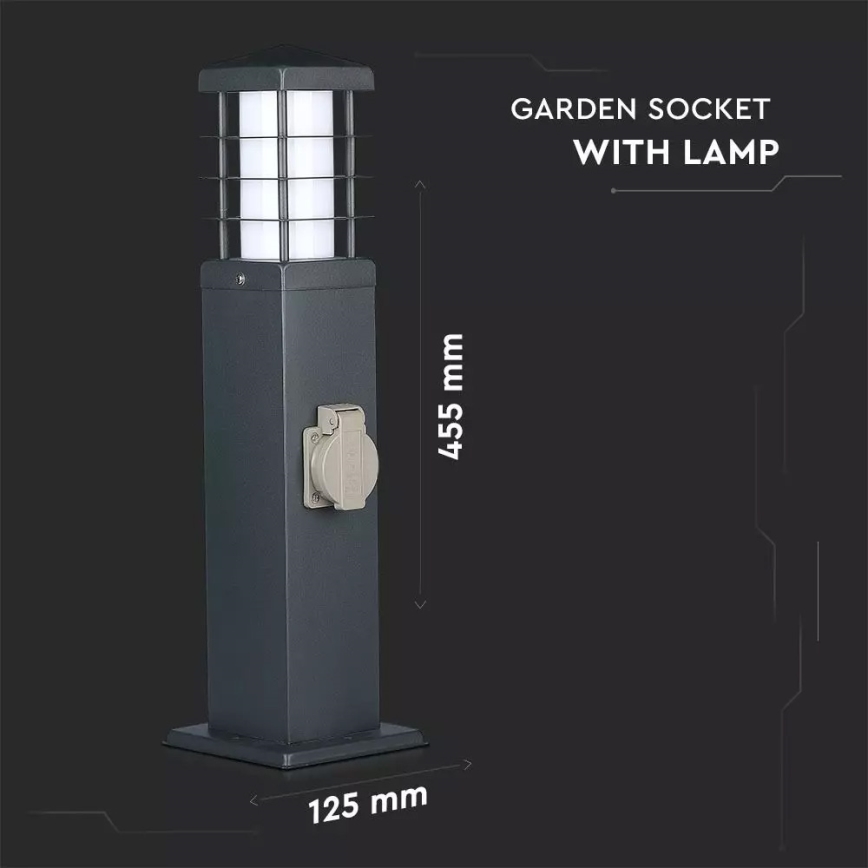 Candeeiro exterior com tomadas SCHUKO 1xE27/13W/230V IP44