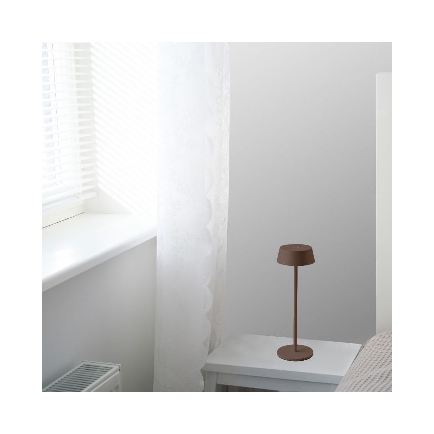 Candeeiro exterior táctil LED com regulação e recarregável LED/2W/5V 4400 mAh IP54 castanho