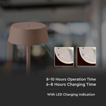 Candeeiro exterior táctil LED com regulação e recarregável LED/2W/5V 4400 mAh IP54 castanho