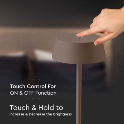 Candeeiro exterior táctil LED com regulação e recarregável LED/2W/5V 4400 mAh IP54 castanho