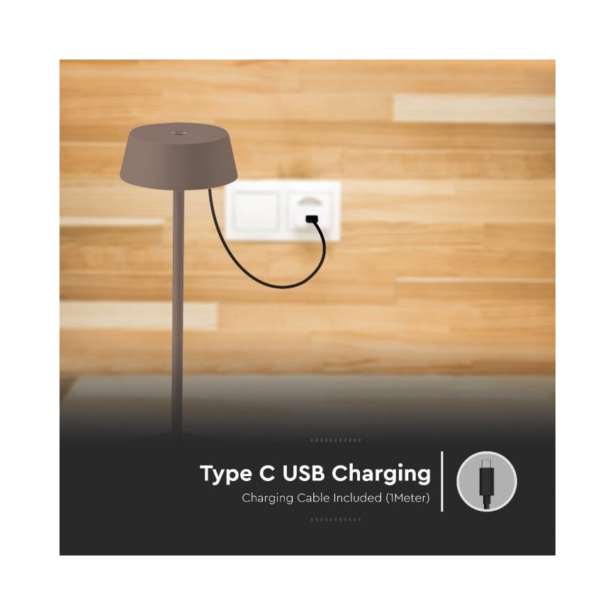 Candeeiro exterior táctil LED com regulação e recarregável LED/2W/5V 4400 mAh IP54 castanho