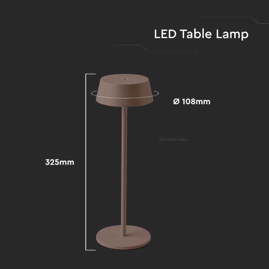 Candeeiro exterior táctil LED com regulação e recarregável LED/2W/5V 4400 mAh IP54 castanho