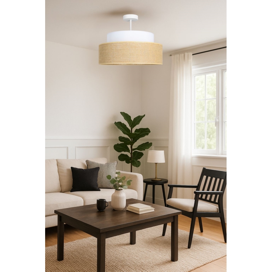 Candeeiro integrado BOHO 1xE27/60W/230V branco/bege