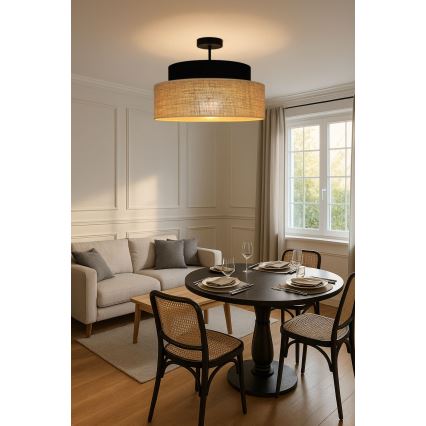 Candeeiro integrado BOHO 1xE27/60W/230V preto/bege