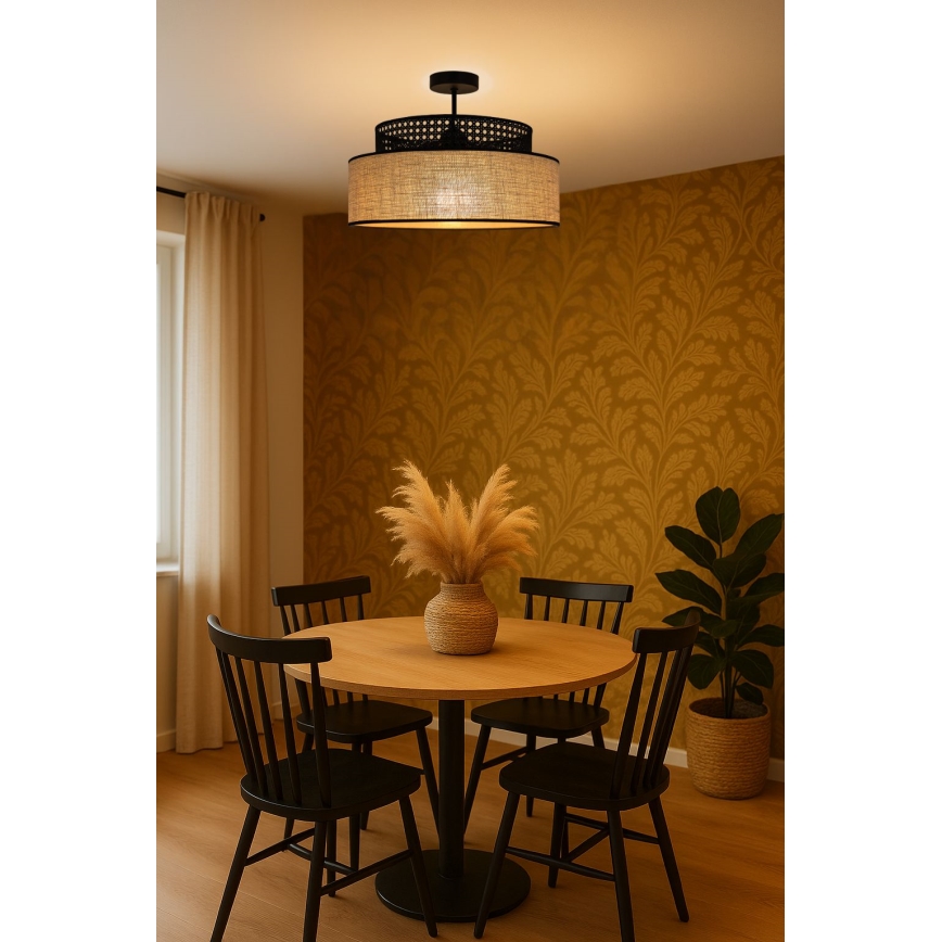 Candeeiro integrado BOHO 1xE27/60W/230V preto/vime