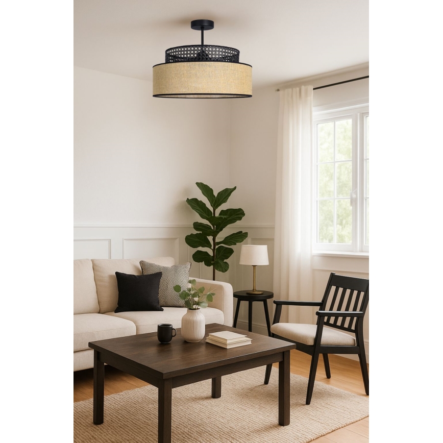Candeeiro integrado BOHO 1xE27/60W/230V preto/vime