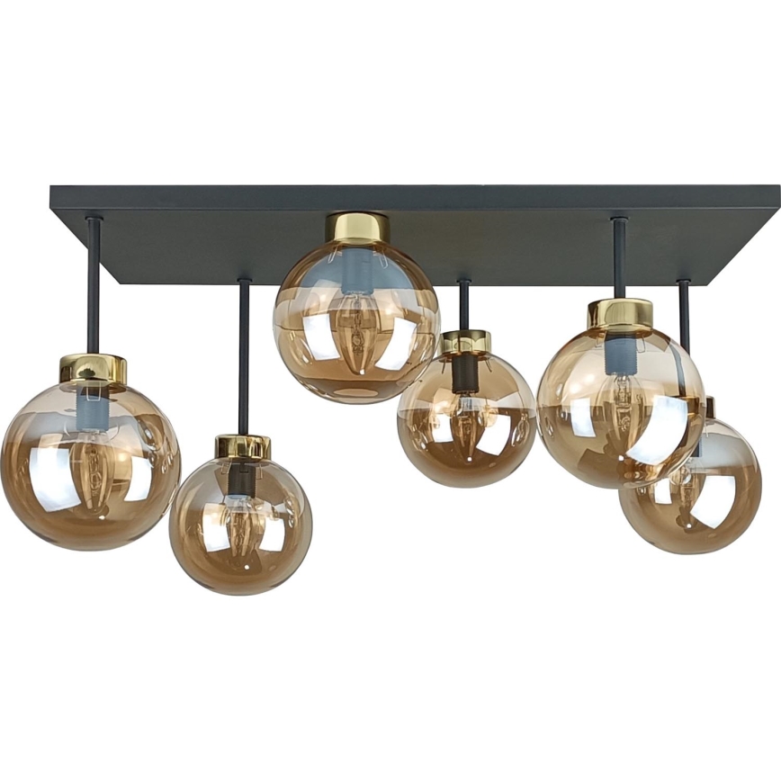 Candeeiro integrado DEA 6xE14/60W/230V preto/dourado/fumado bege