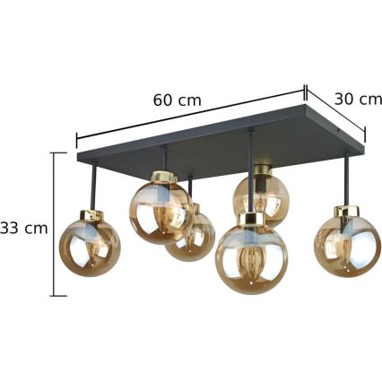Candeeiro integrado DEA 6xE14/60W/230V preto/dourado/fumado bege