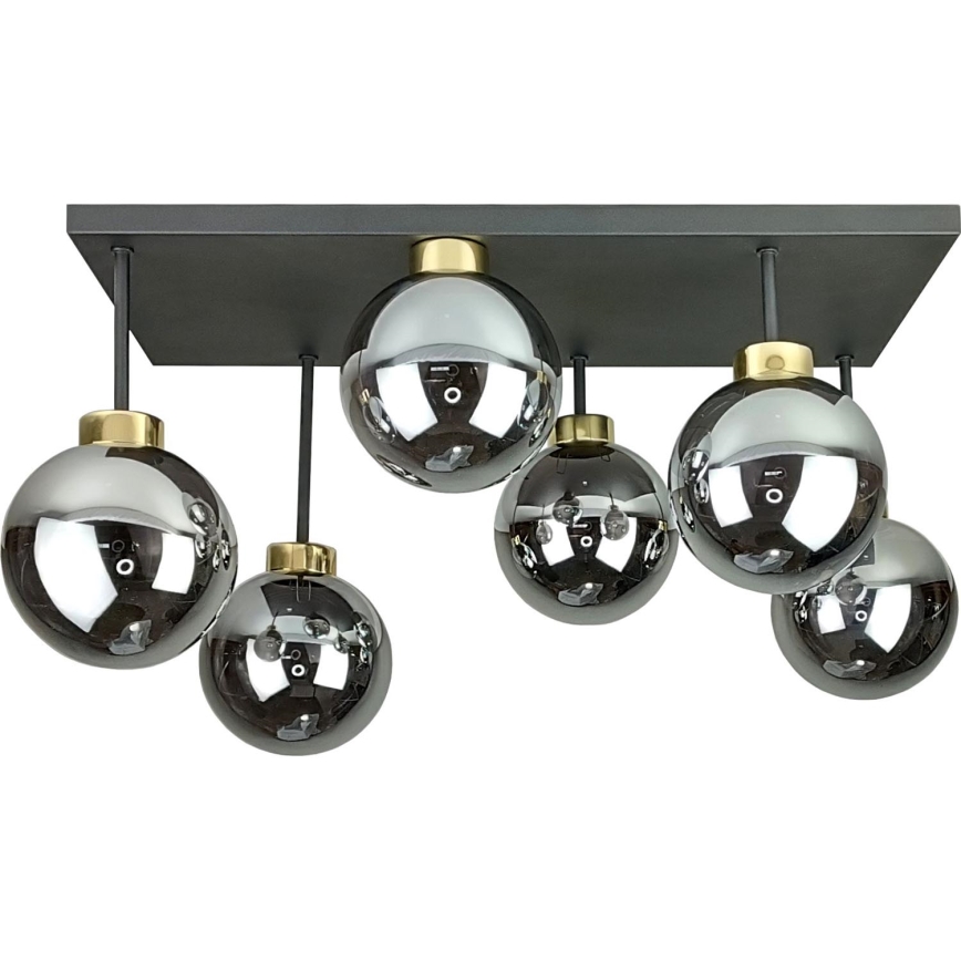 Candeeiro integrado DEA 6xE14/60W/230V preto/dourado/fumado preto