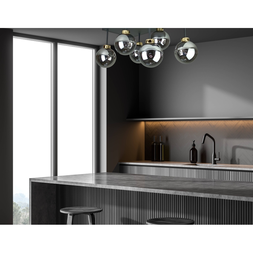 Candeeiro integrado DEA 6xE14/60W/230V preto/dourado/fumado preto