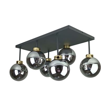 Candeeiro integrado DEA 6xE14/60W/230V preto/dourado/fumado preto