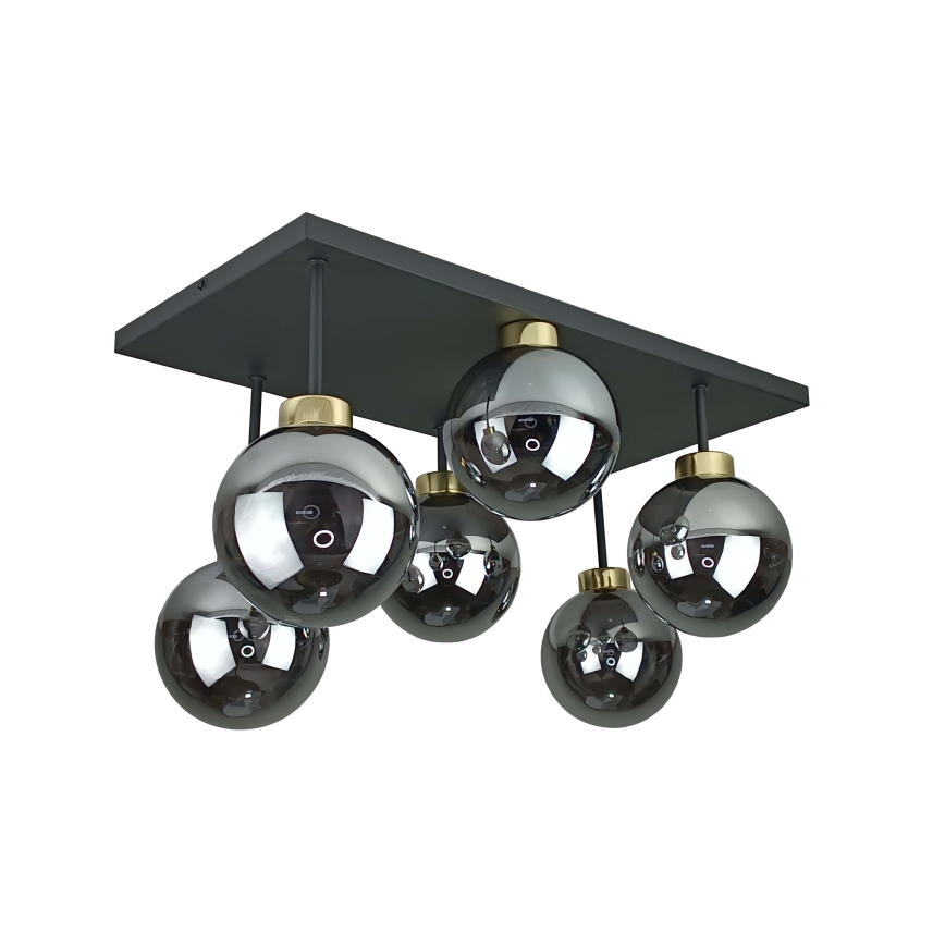 Candeeiro integrado DEA 6xE14/60W/230V preto/dourado/fumado preto