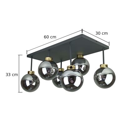 Candeeiro integrado DEA 6xE14/60W/230V preto/dourado/fumado preto