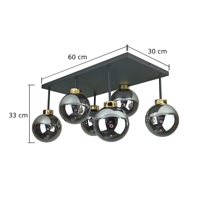 Candeeiro integrado DEA 6xE14/60W/230V preto/dourado/fumado preto