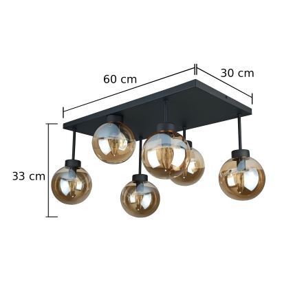Candeeiro integrado DEA 6xE14/60W/230V preto/fumado bege