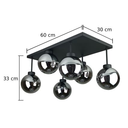 Candeeiro integrado DEA 6xE14/60W/230V preto/fumado preto