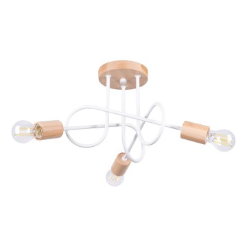Candeeiro integrado EMBER 3xE27/15W/230V branco/bege/faia