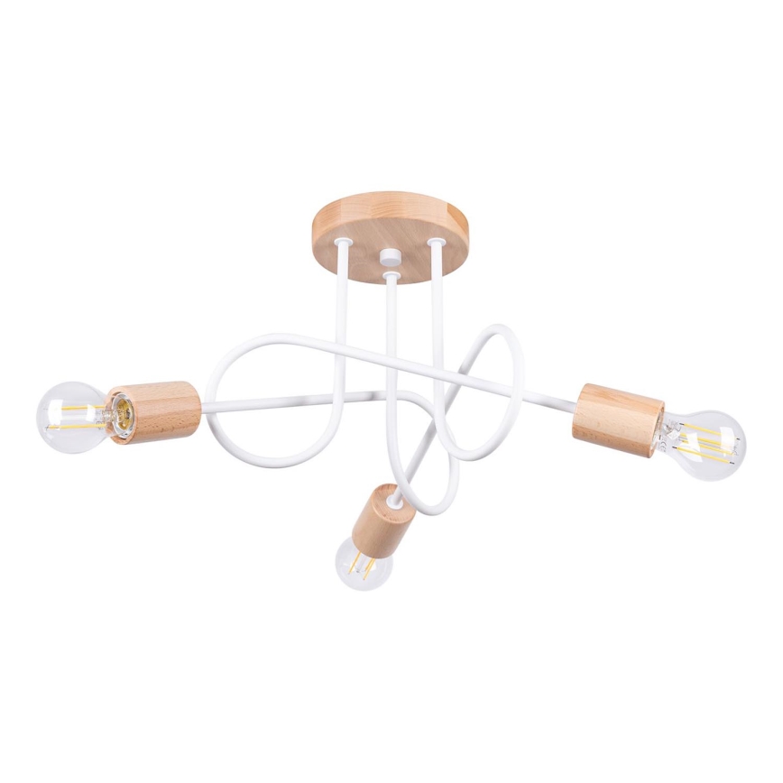 Candeeiro integrado EMBER 3xE27/15W/230V branco/bege/faia
