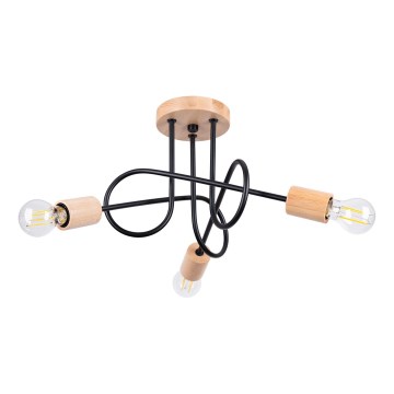 Candeeiro integrado EMBER 3xE27/15W/230V preto/bege/faia