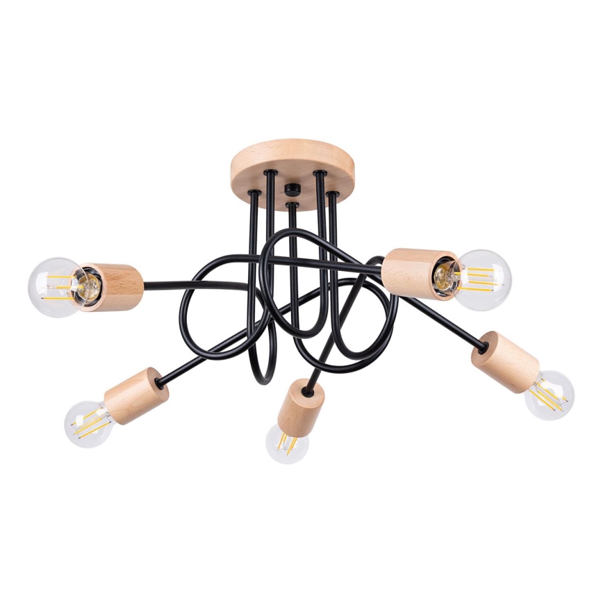 Candeeiro integrado EMBER 5xE27/15W/230V preto/bege/faia