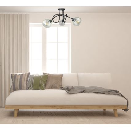 Candeeiro integrado EVIE 3xE27/60W/230V preto/transparente