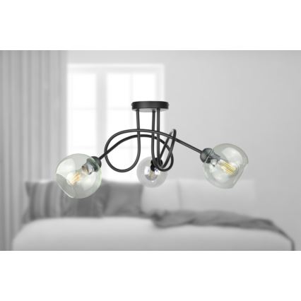 Candeeiro integrado EVIE 3xE27/60W/230V preto/transparente