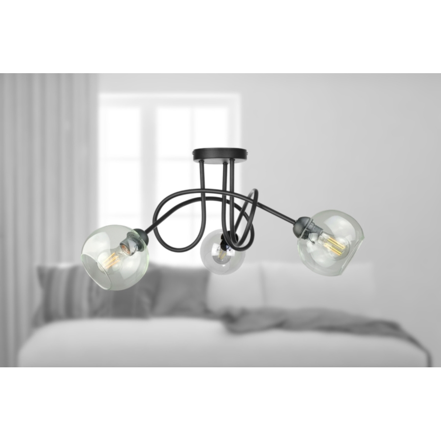Candeeiro integrado EVIE 3xE27/60W/230V preto/transparente