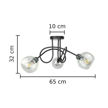 Candeeiro integrado EVIE 3xE27/60W/230V preto/transparente