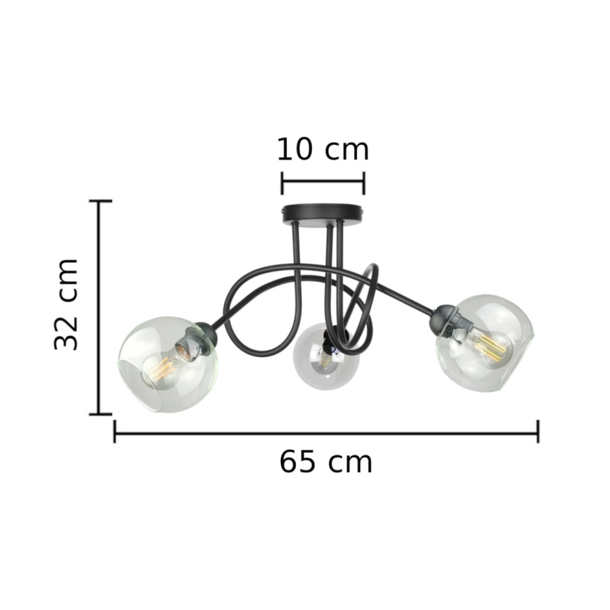 Candeeiro integrado EVIE 3xE27/60W/230V preto/transparente