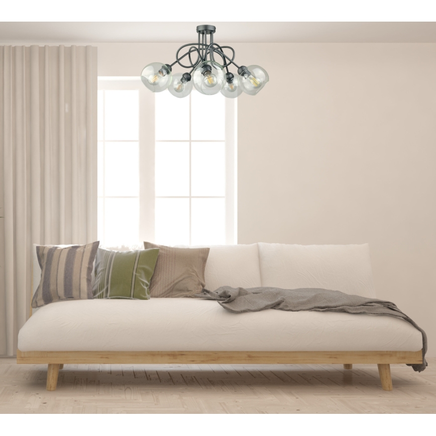 Candeeiro integrado EVIE 5xE27/60W/230V antracite/transparente