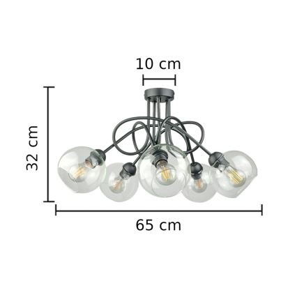 Candeeiro integrado EVIE 5xE27/60W/230V antracite/transparente