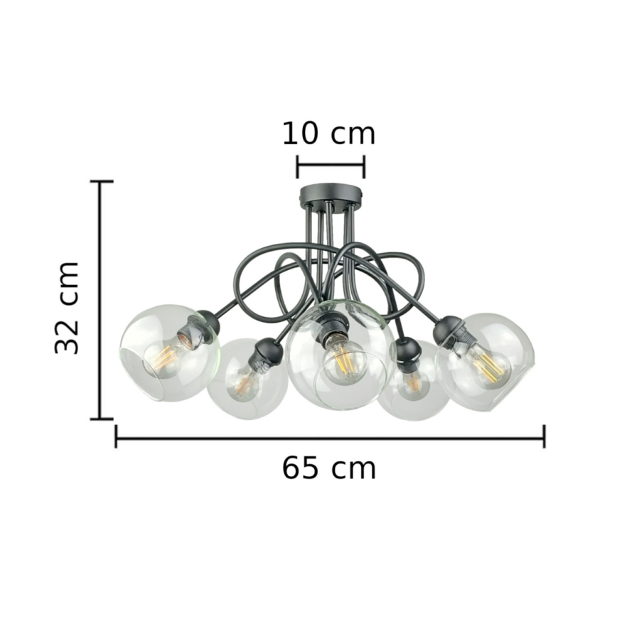 Candeeiro integrado EVIE 5xE27/60W/230V antracite/transparente