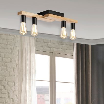 Candeeiro integrado MATTE 4xE27/15W/230V preto/carvalho