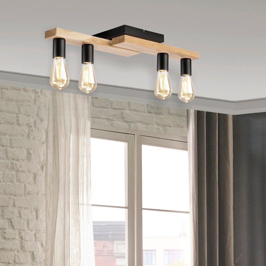 Candeeiro integrado MATTE 4xE27/15W/230V preto/carvalho