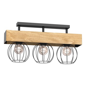 Candeeiro integrado MENTON 3xE27/15W/230V preto/castanho/carvalho