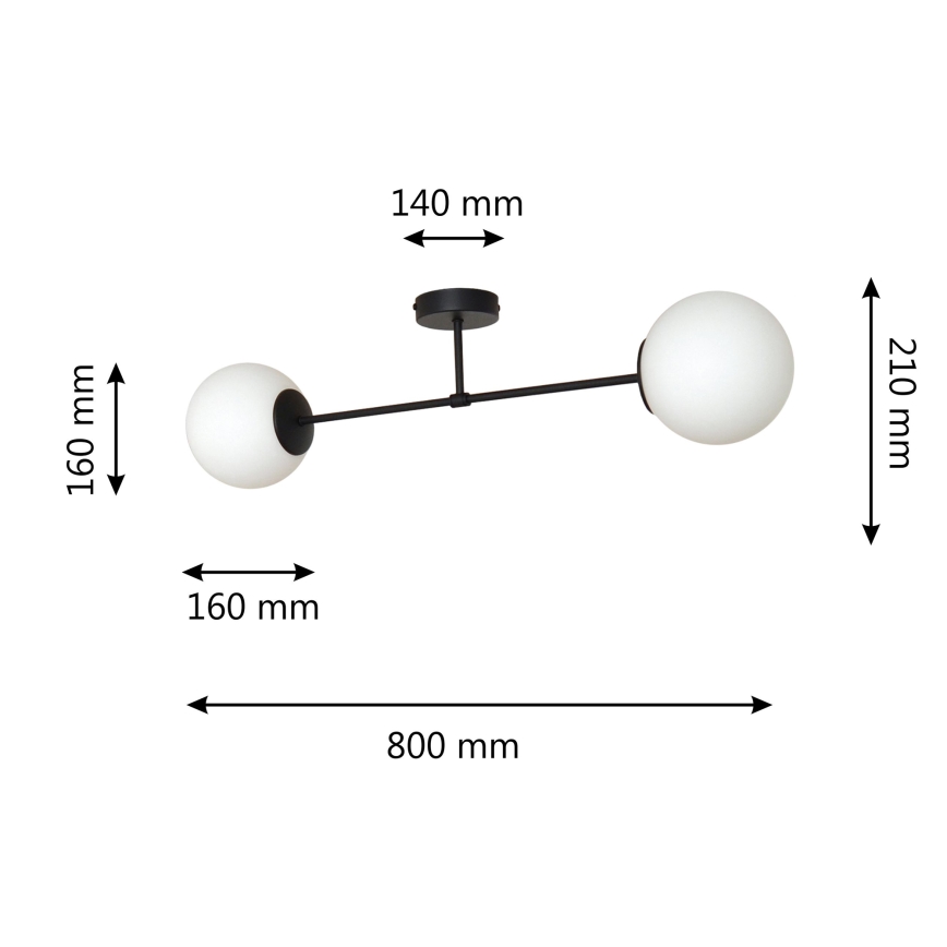 Candeeiro integrado MOON 2xE27/15W/230V preto