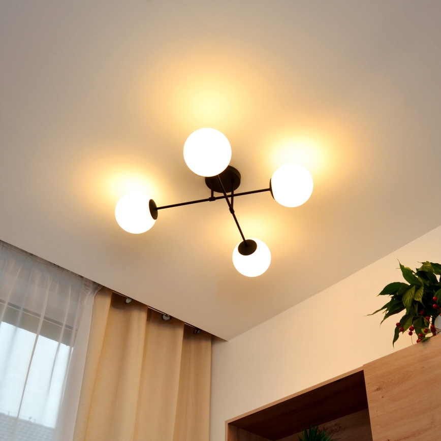 Candeeiro integrado MOON 4xE27/15W/230V preto
