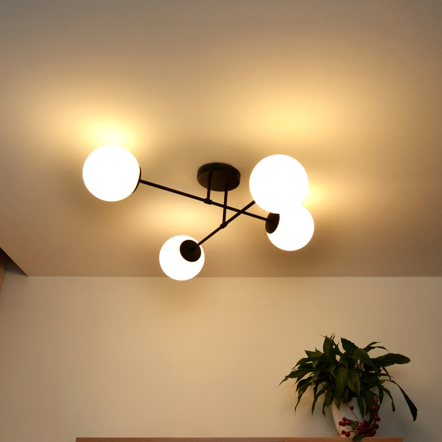 Candeeiro integrado MOON 4xE27/15W/230V preto