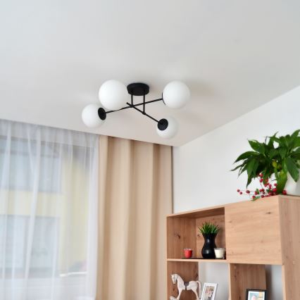 Candeeiro integrado MOON 4xE27/15W/230V preto