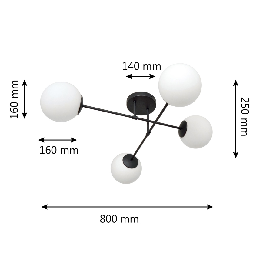 Candeeiro integrado MOON 4xE27/15W/230V preto