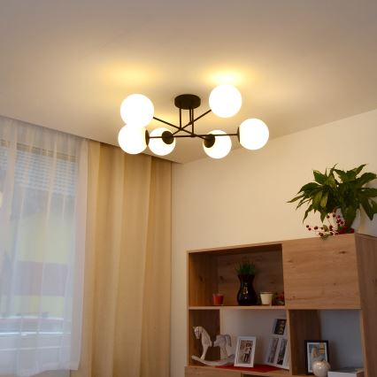 Candeeiro integrado MOON 6xE27/15W/230V preto