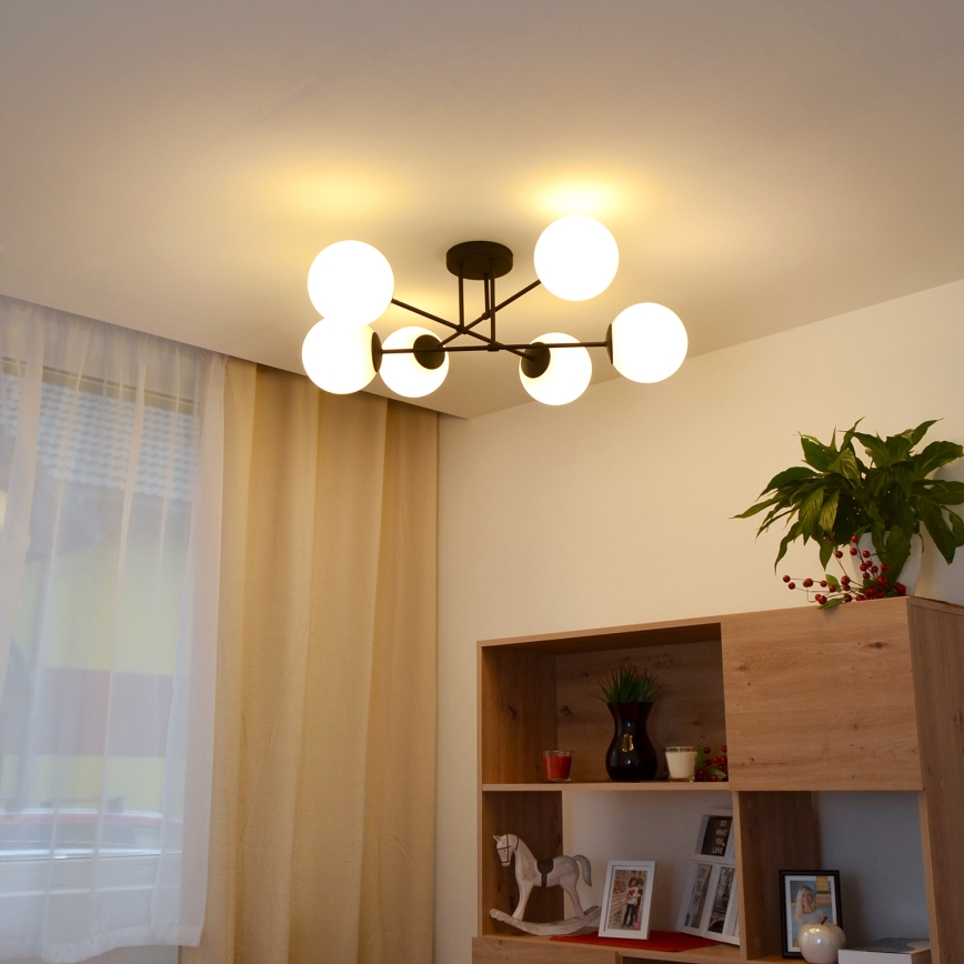 Candeeiro integrado MOON 6xE27/15W/230V preto