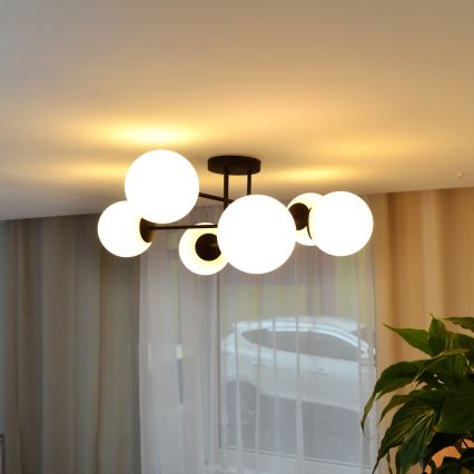 Candeeiro integrado MOON 6xE27/15W/230V preto